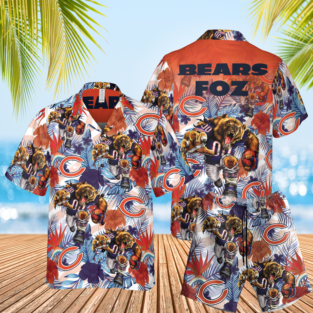 Chicago Bears Tropical Floral America Flag Hawaiian 4XL Shirt & Short size 3XL